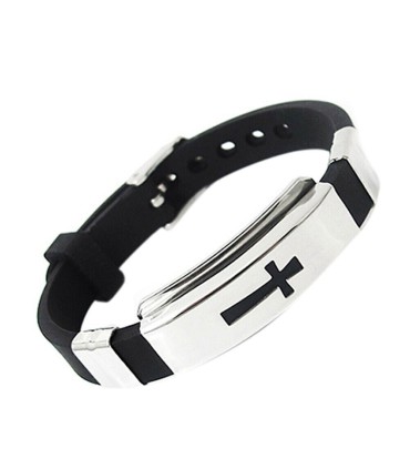 Armband "kors" i rostfritt och slitstark silikon med enkellåsning.