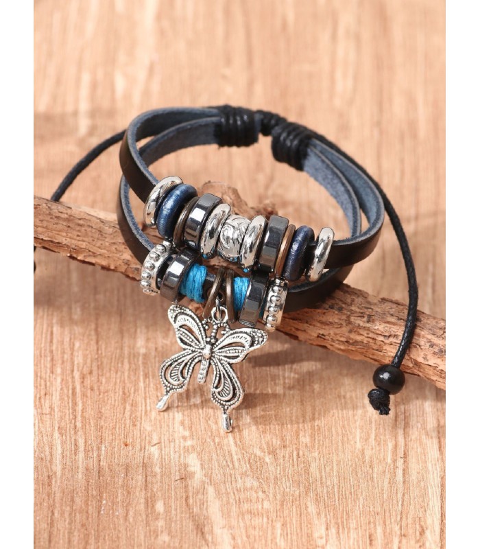 Armband med en vacker "butterfly" i elegant rostfritt & armband i läder.
