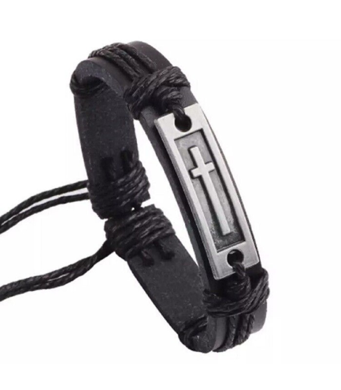 Armband med instansat kors i läder.