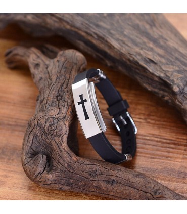 Armband "kors" i rostfritt och slitstark silikon med enkellåsning.