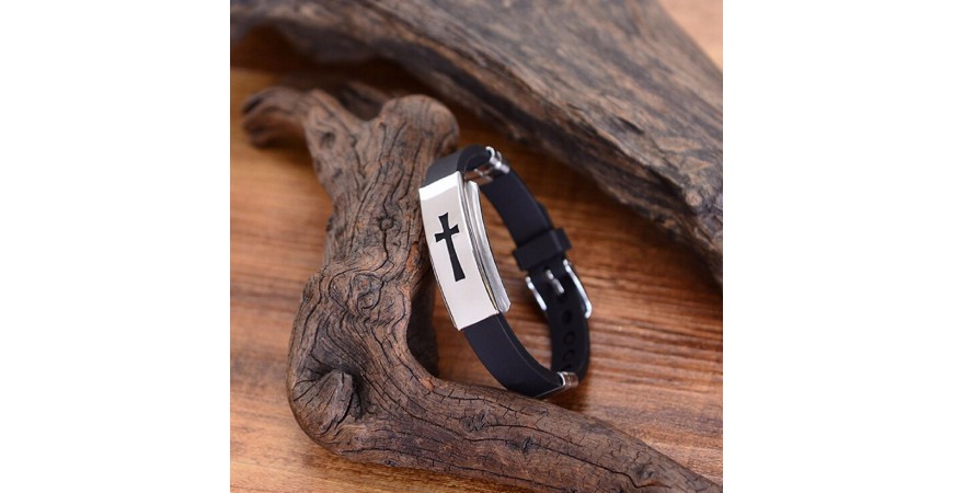 Armband kors i rostfritt och silikon